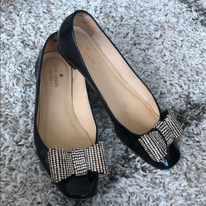 Kate Spade Crystal Bow Flats Black Patent